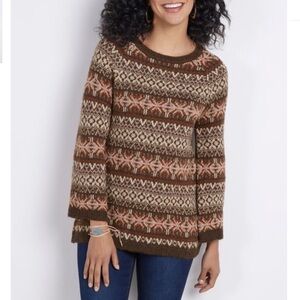 Soft Surroundings Wool Julietta Fairisle Sweater in Coffee Bean Size Small